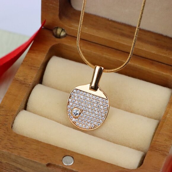 "Rose Gold Table Tennis Racket Pendant with Sparkling CZ Detailing, XPPT1376 - Picture 7 of 13